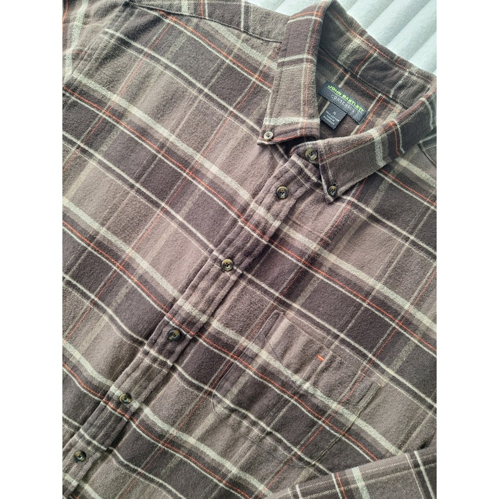 John‎ Bartlet Consenus Button Down Flannel Shirt Mens XL Brown Plaid Cabin Ranch